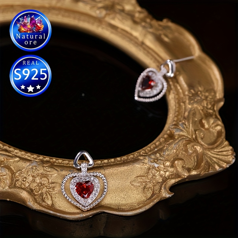 Heart-Shaped Red Garnet Silver Earrings